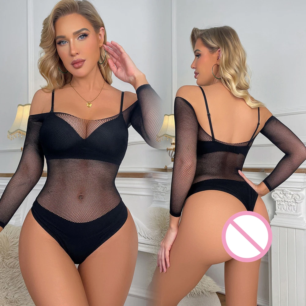 Women\'s Underwear Sexy Fishnet Tight Lingerie Costumes Erotic Mesh Hollow See Through Bodysuits Ladies Transparent Body Suit