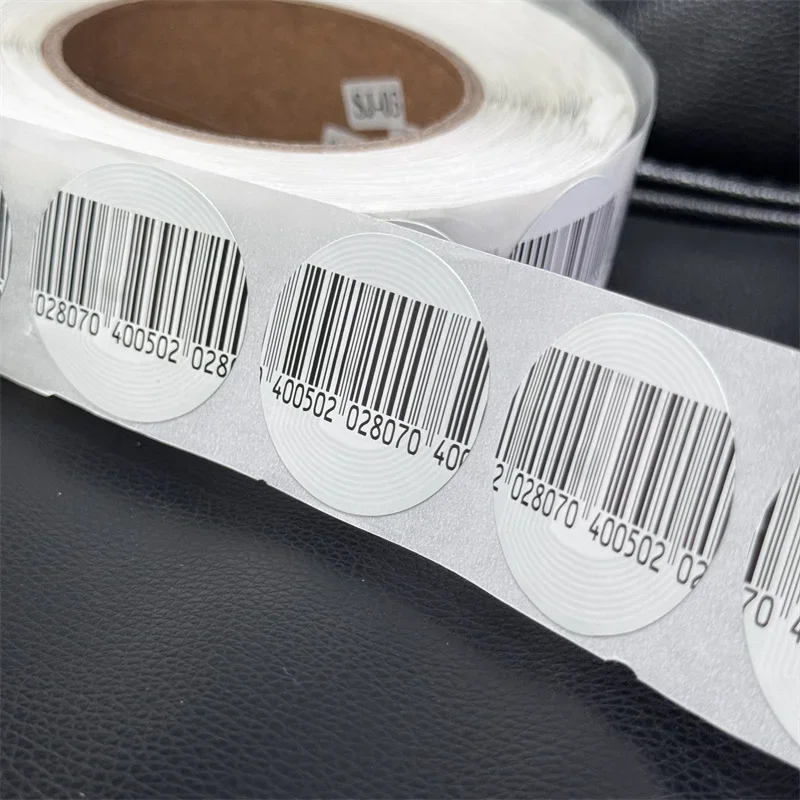 1000Pcs RF 8.2MHz Diameter 40mm round Soft Label with Coated paper for variety store, White bar code for clothing shop