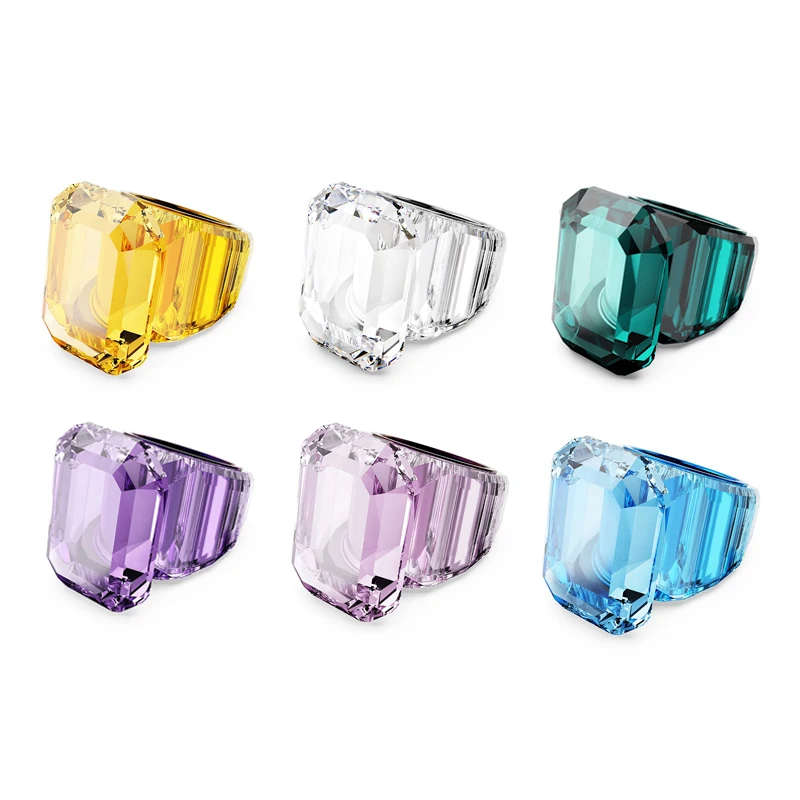 

Женское кольцо с восьмиугольной огранкой, ювелирное изделие с кристаллами желтого и розового цвета, 2024