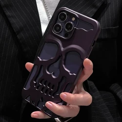 Hollow Skull TPU Soft Bumper Plating Phone Case - 15Pro (Matte purple)
