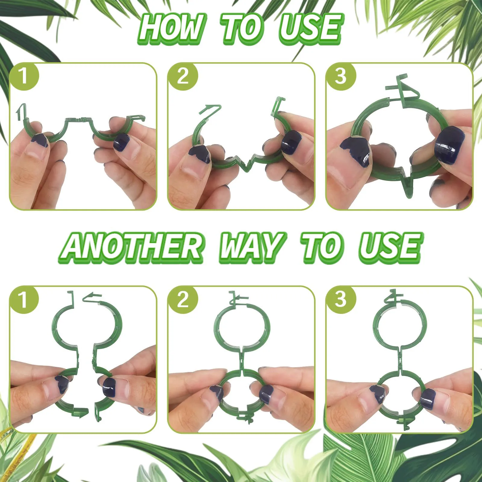 Plant Support Clips for Climbing Plants - Durable Plastic Vine Strapping Clips (100/300 Pack)