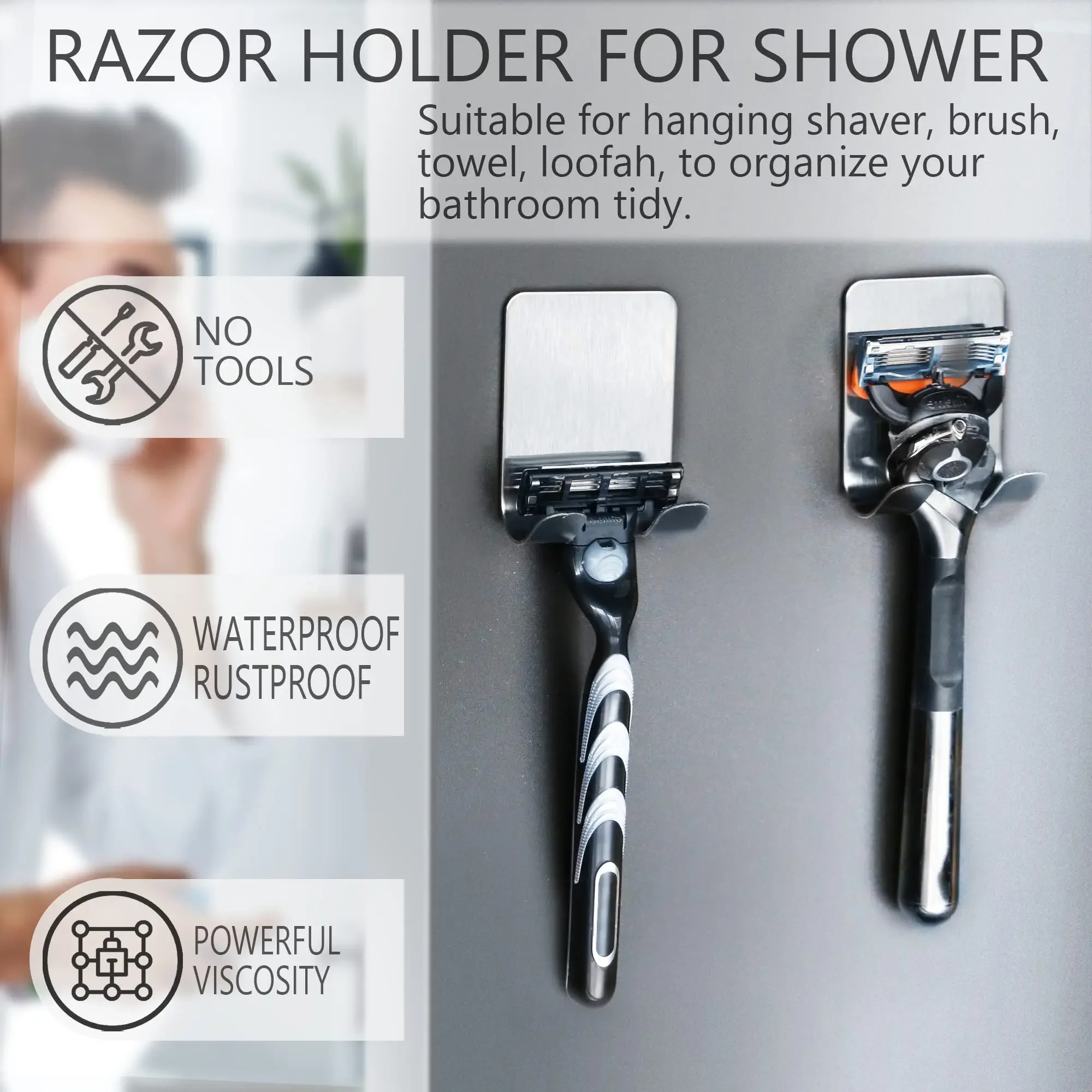 Bathroom Space Stainless ABS Razor Holder Storage Hook Wall Men Shaving Shaver Shelf Punch Free Accessories Organization