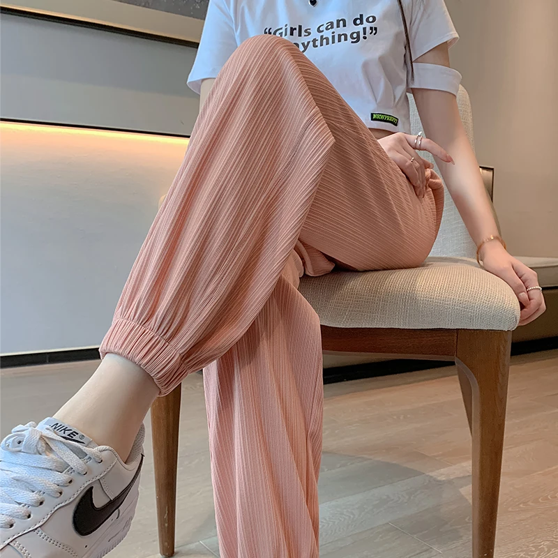 Summer Women Sweatpants Ankle Length Casual Loose Pants Traf High Waisted Pink Streetwear Trousers Y2K Korean Fashion Harajuku