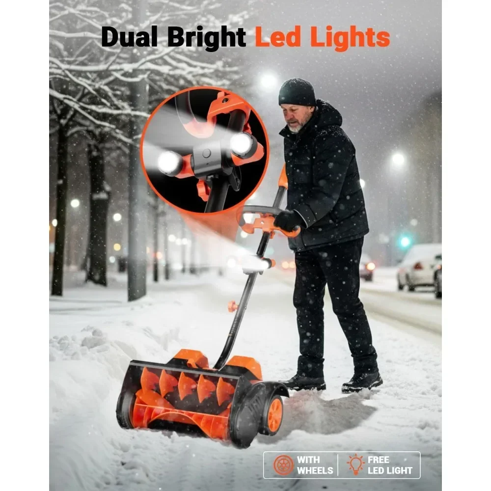 cordless snow shovel with wheels, 48v | 16-inch | 4-ah brushless cordless snow blower, battery snow blower with directional pla