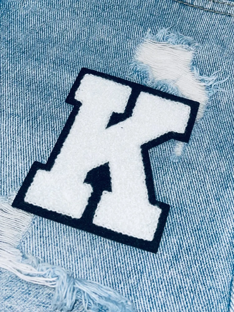 8cm Black & White Chenille Embroidered Letter Patches