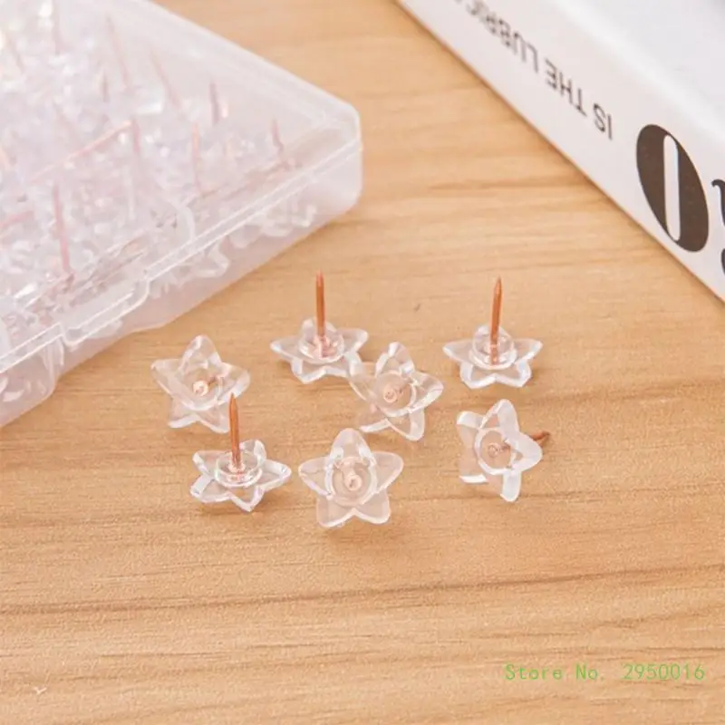 Push pins 100pcs box Pentacle Shape Markers Drawing Photo Wall Studs Cork Board Pins Transparent Push Pins Photo Thumb Maps Thumbtack