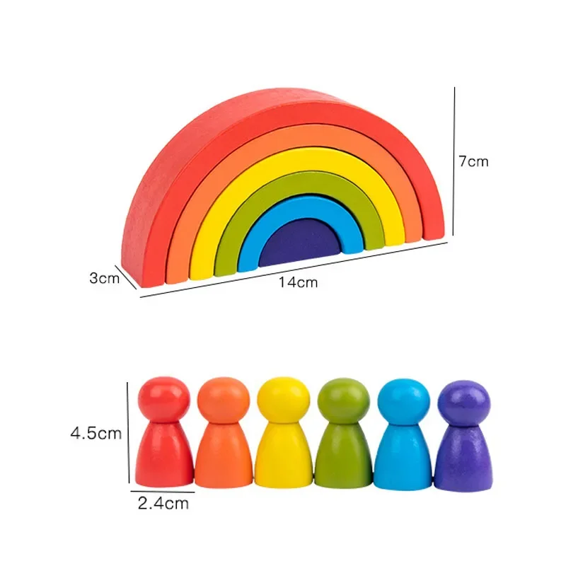 3D Early Childhood Education Montessori Toys Baby Wooden Building Block BPA Free Rainbow Block Baby Newborn Toddler Puzzle Gifts