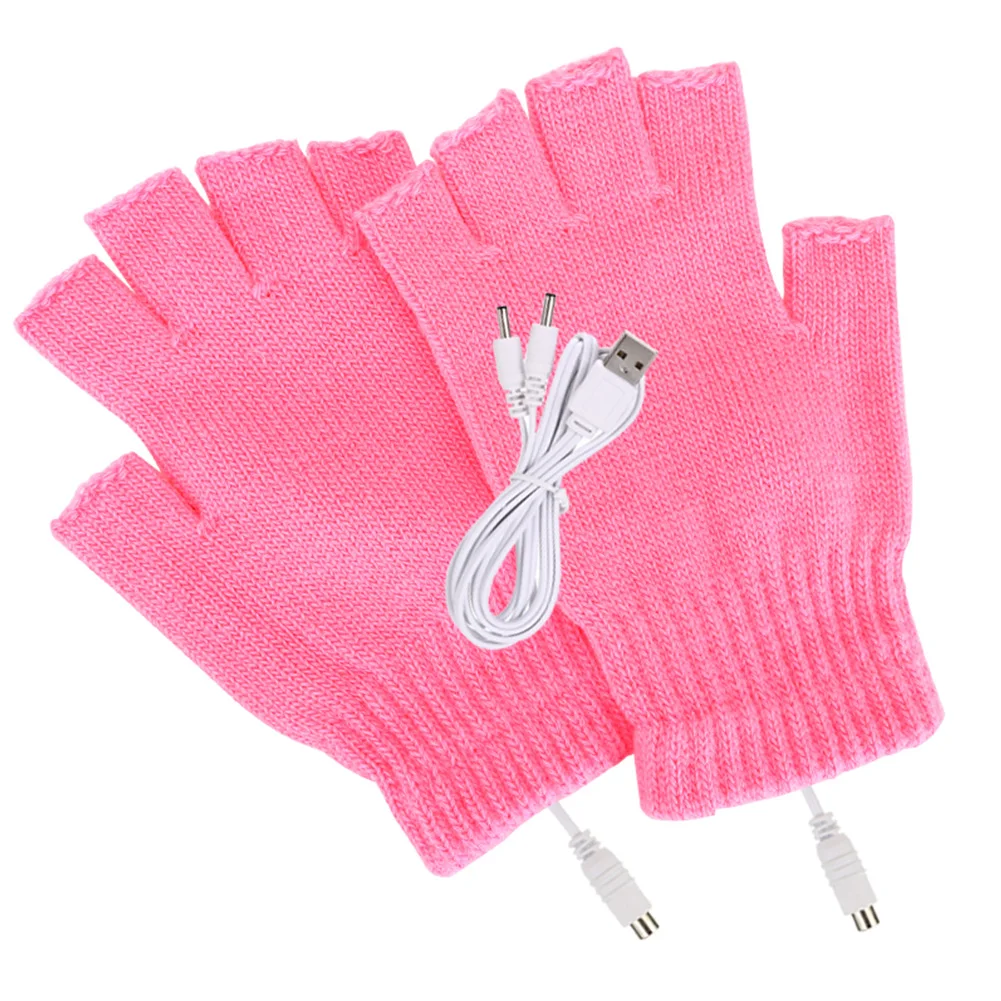 Women Men Thermal Gloves Winter Warm USB Electric Heated Gloves Fingerless 5V Rechargable for Sports Skiing for Running Cycling 5