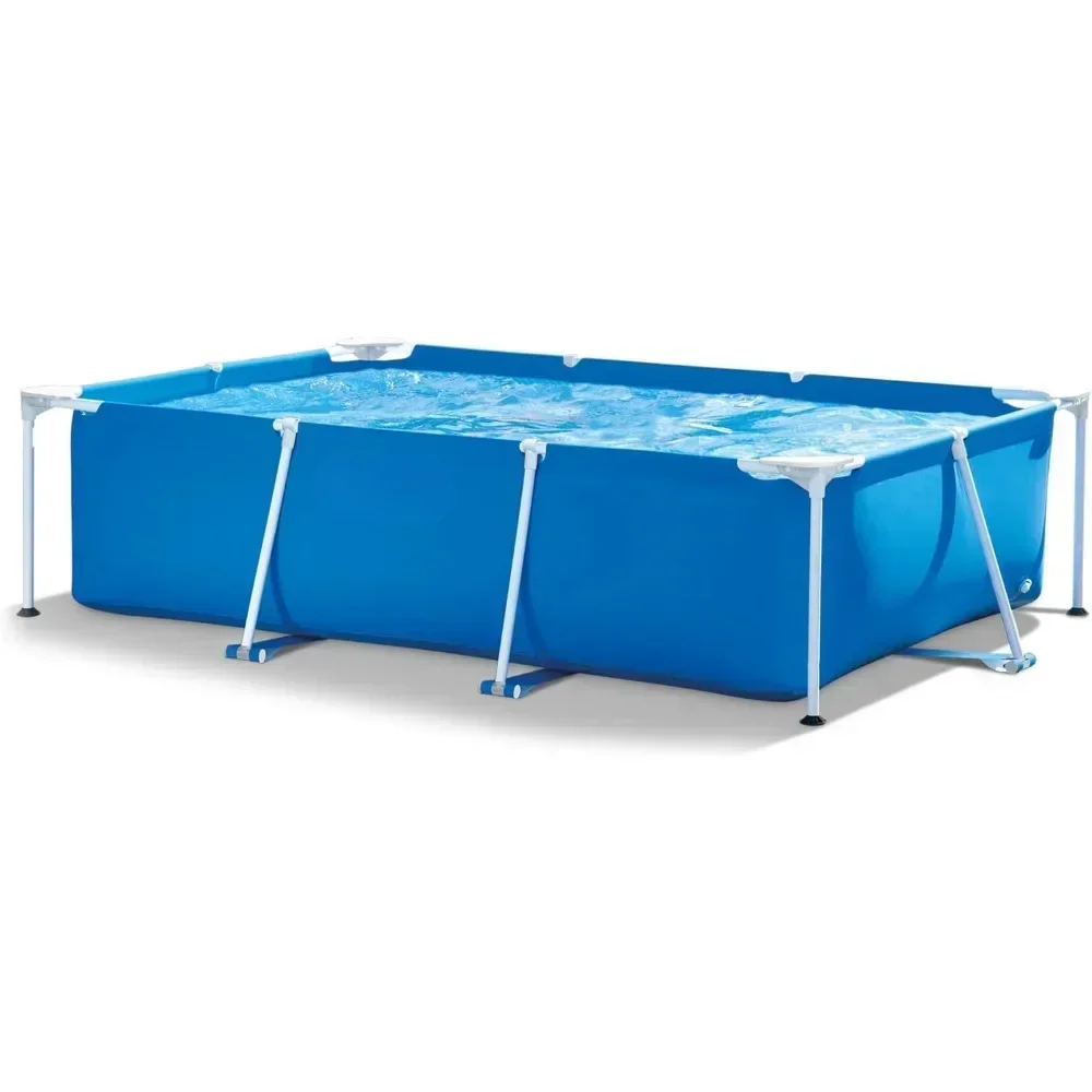 8.5ft x 26in Rectangular Frame Above Ground Quick Easy Set Up Backyard Outdoor Swimming Pool with Drain Plug for Ages 6 and Up
