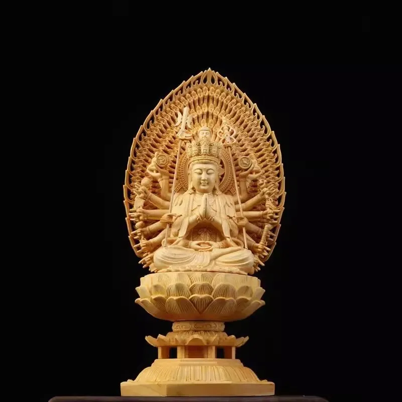 Sacred Solid Wood Sculpture, Medallion, Gautama, Patron Saint of Harmony and Prosperity, Embellishing Feng Shui