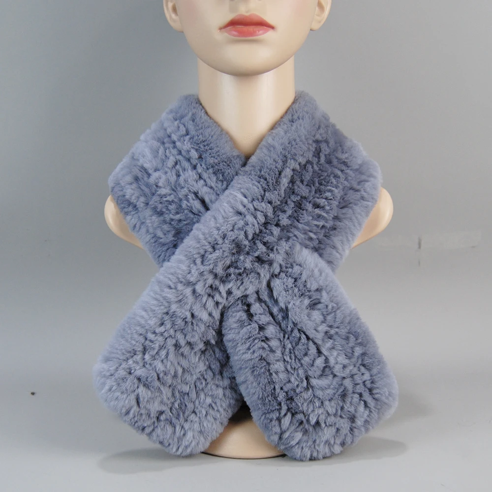 Winter Lady Real Rex Rabbit Fur Scarf Natural Warm Rex Rabbit Fur Muffler Women Hand Knitted Genuine Scarves