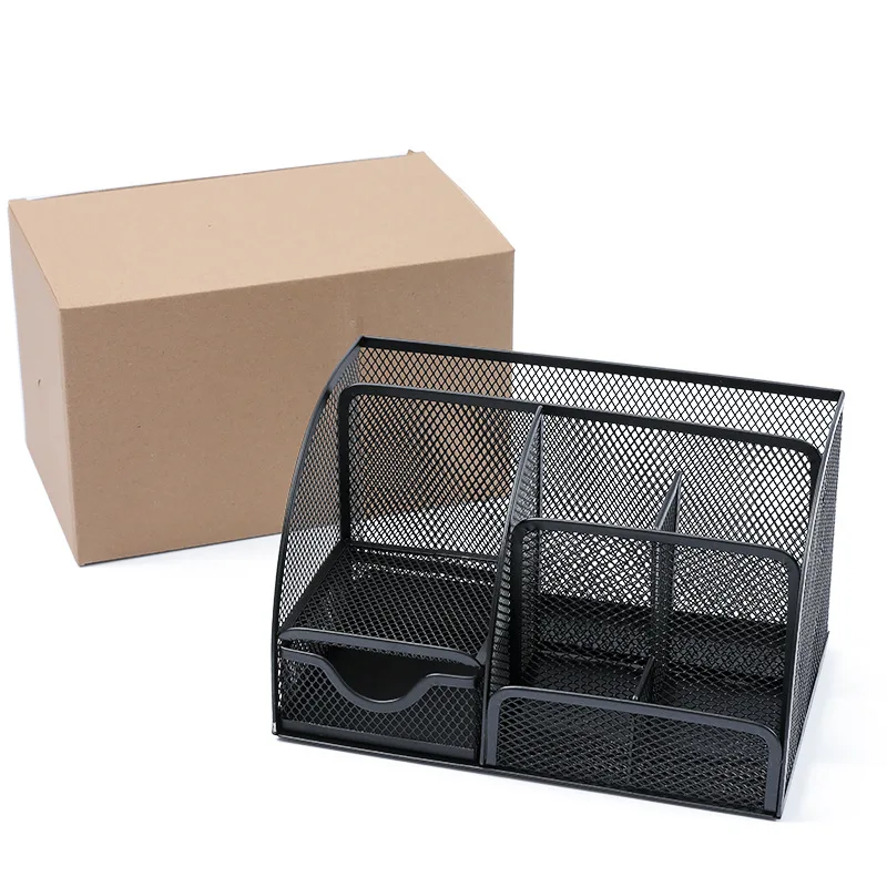 Multi grid metal creative pen holder and barrel multifunctional office stationery storage drawer style