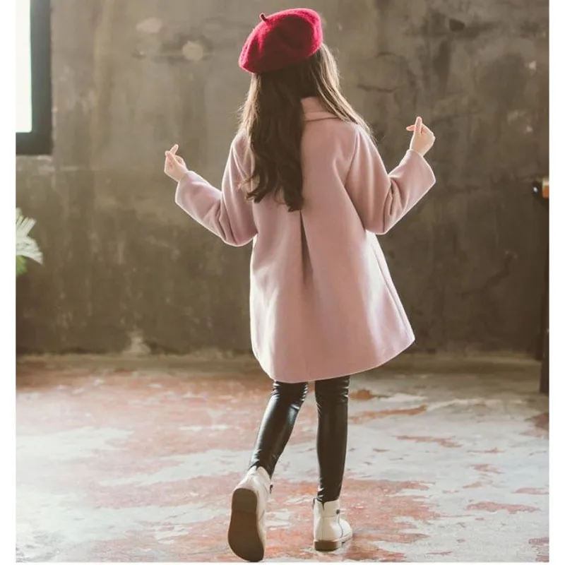 Korean Casual Autumn Winter Girls Turn-down Collar Button Spliced Bow Shirring Fashion Sweet Long Sleeve Loose Coats