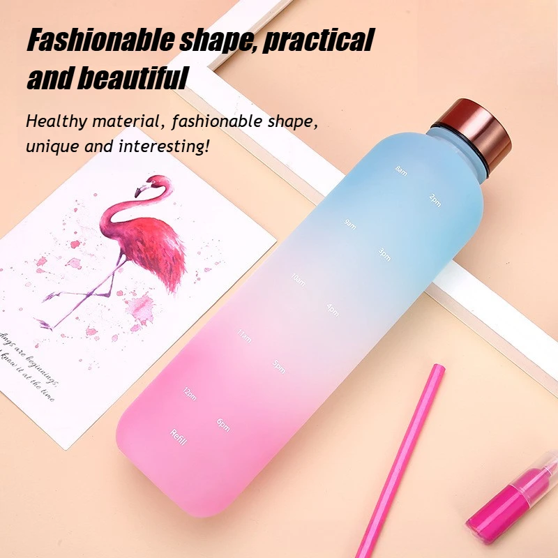 1000ML Gradient Color Water Cup Sports Water Bottle with Time Marker Leak-proof Cup Portable bottle for Sport Fitness