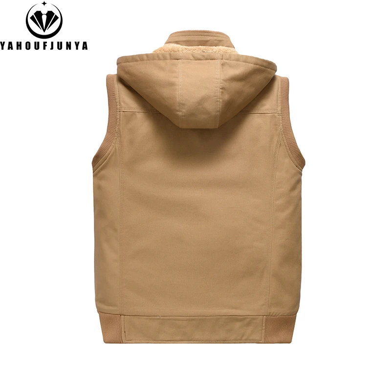 Men Winter Sleeveless Outdoors Fleece Warm Hooded Vest Men Windproof High-Quality Design Zipper Leisure Fashion Vest Male Coat 3