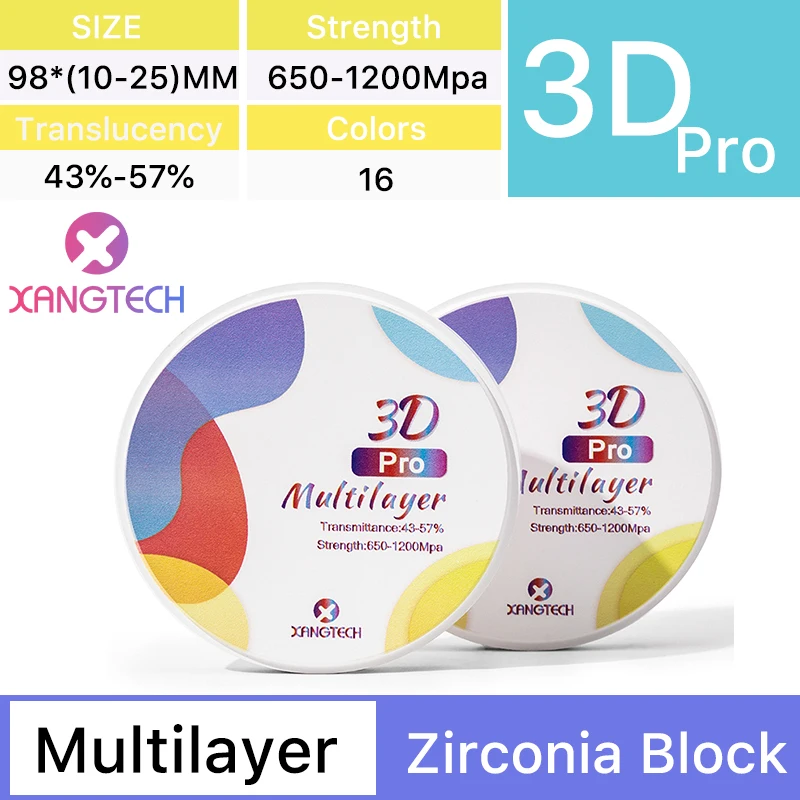 

XANGTECH Dental Material 3D PRO 10mm/12mm Multilayer Zirconia Block 98mm Open System Disc Cad Cam for Dental Lab use