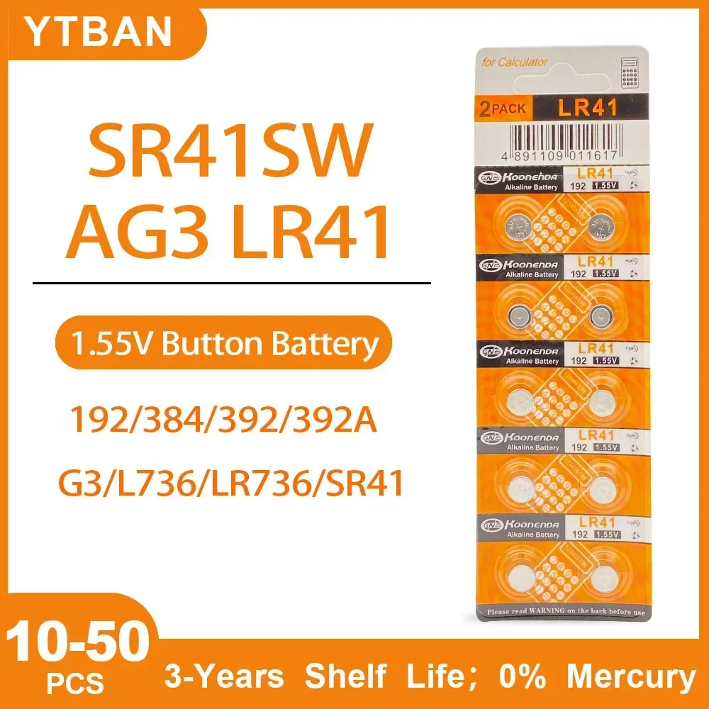 

10-50PCS Cheap Sale AG3 1.55V LR41 392 Button Batteries 192 SR41 Cell Coin Alkaline Battery L736 384 SR41SW CX41 for Watch Toy
