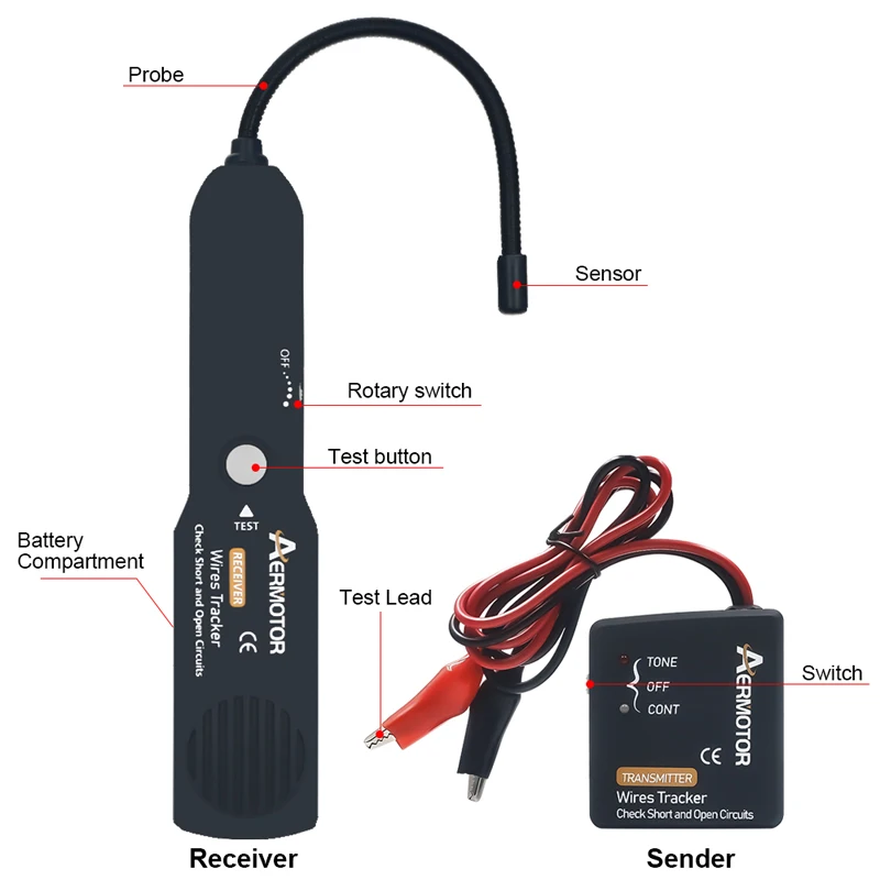 Aermotor Automotive Short Cable Tracker Open Wire Finder Universal 6-42V DC Find Car Short Circuit Wire circuit tester circuit detector