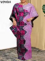 Plus Size VONDA Women Party Dress 2024 Bohemian Printing Sundress Casual Loose 3/4 Sleeve Robe Vintage Bat-wing Sleeve Vestidos - Image 3