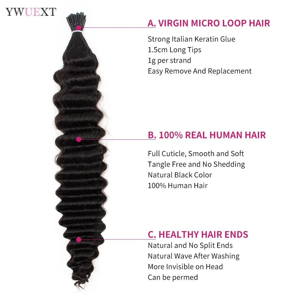 Loose Deep Wave Micro Link I Tip Hair Extensions 12"-26" Brazilian Virgin Human Hair Micro Ring 50pcs/pack