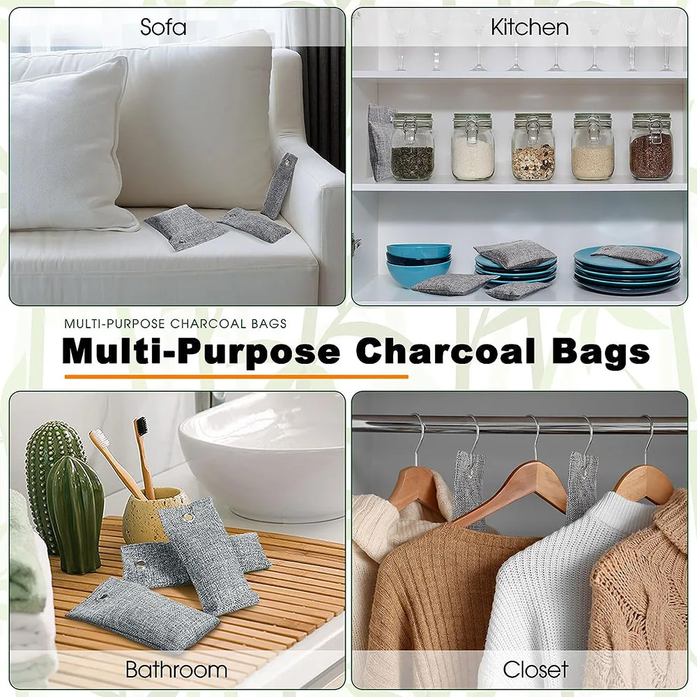 Bamboo Charcoal Air Purifier 10packs 75g Activated Charcoal Air Purifying Bag Bamboo Charcoal Natural Home Odor Absorber Deodorizer and Moisture Eliminator