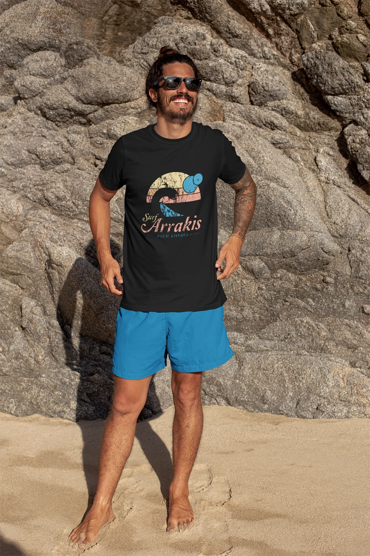 Besuchen Arrakis Vintage Distressed Surf Dune Sci Fi T Shirt für Männer Reine Baumwolle Mode Männlichen T-Shirt O Neck Tee hemd Kurzarm – Detail 3
