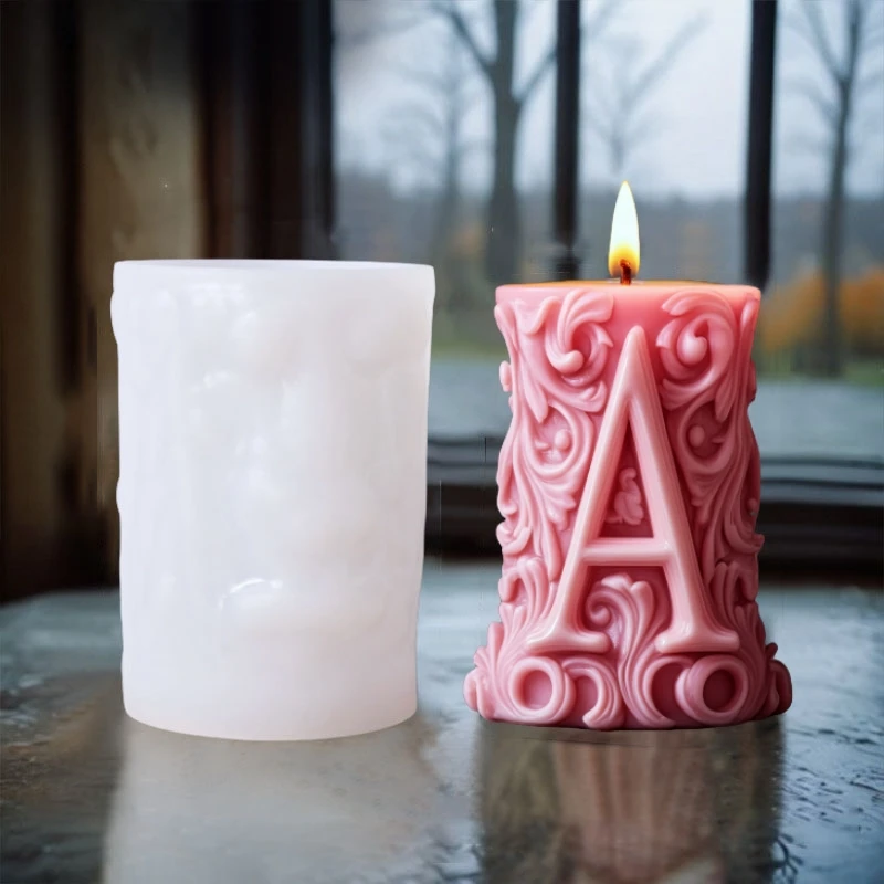 English letter pattern relief cylinder candle silicone mould lace flower cylinder resin mold wavy concrete gypsum molds