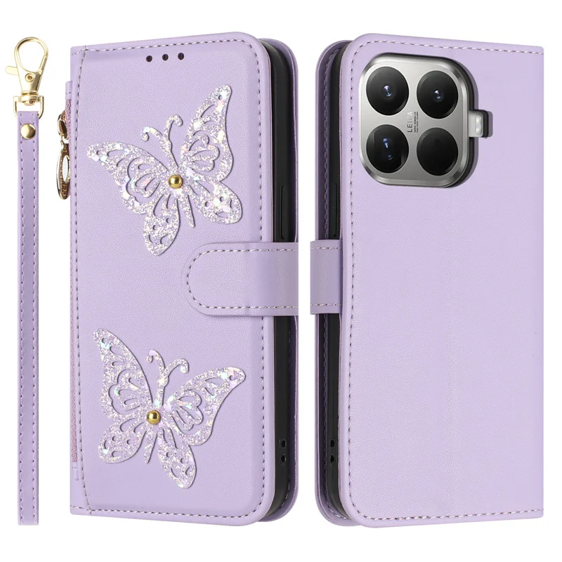 Wrist Strap Flip Leather Phone Case with Zipper Wallet and Card Holder