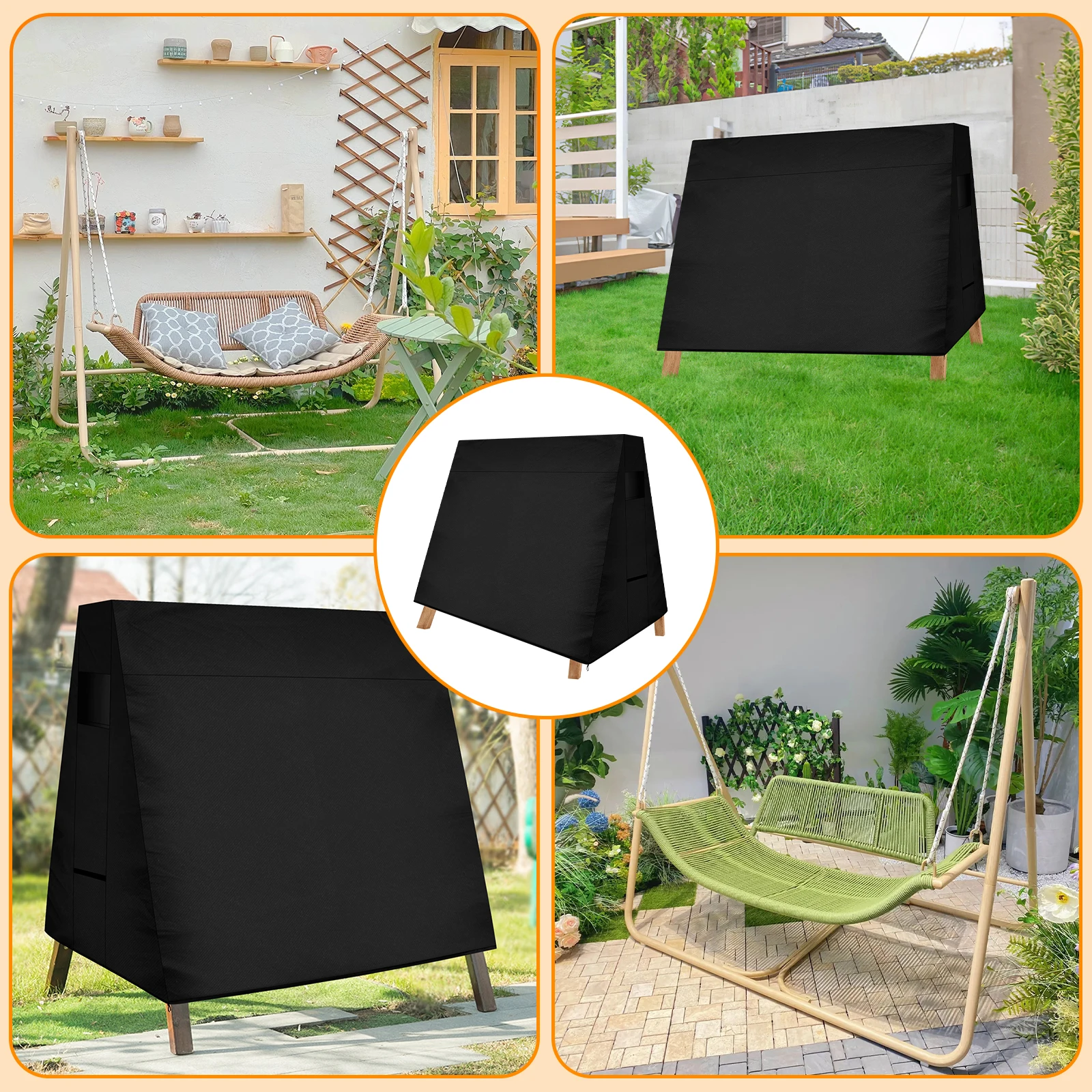 Outdoor Swing Cover Oxford Cloth Waterproof Garden Swing Chair Cover Black Furniture Dust Cover 3 Seater A Frame Swing Protector