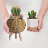 Charming Rustic Rattan Planter With Wooden Legs - Versatile Woven Storage Basket For Indoor/Outdoor Plants & Decor 5
