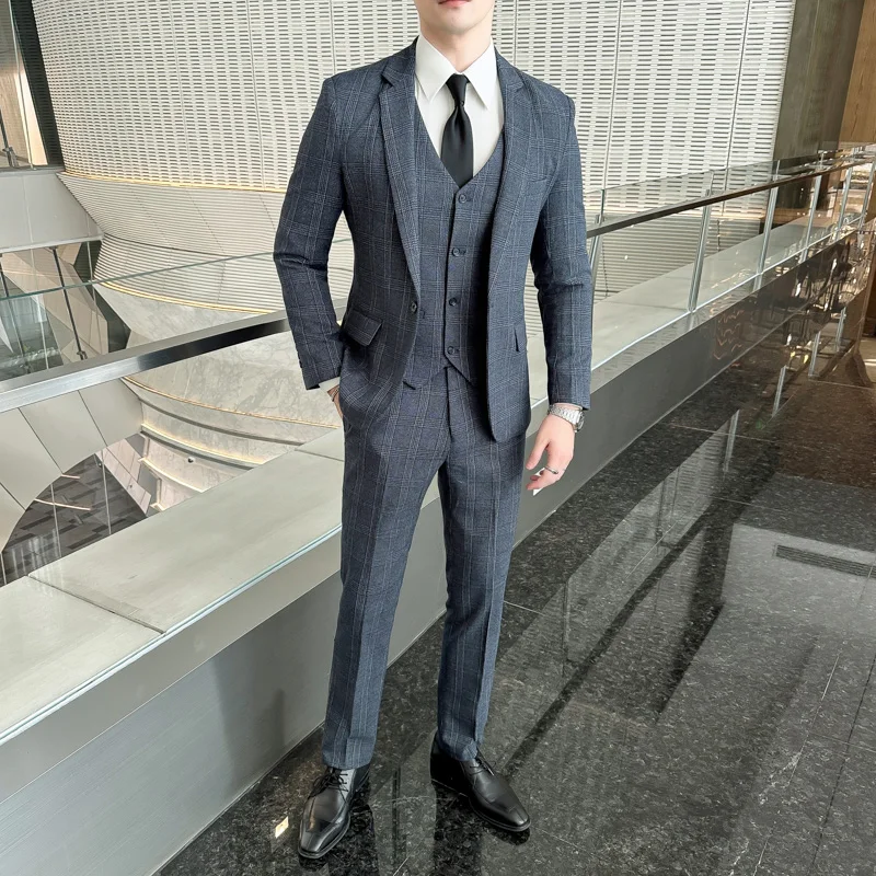(Suit + Vest + Trousers) Quality Suit Suit Male Three-piece Korean Version of Fashion Handsome Slim Business Casual Wedding Suit 4
