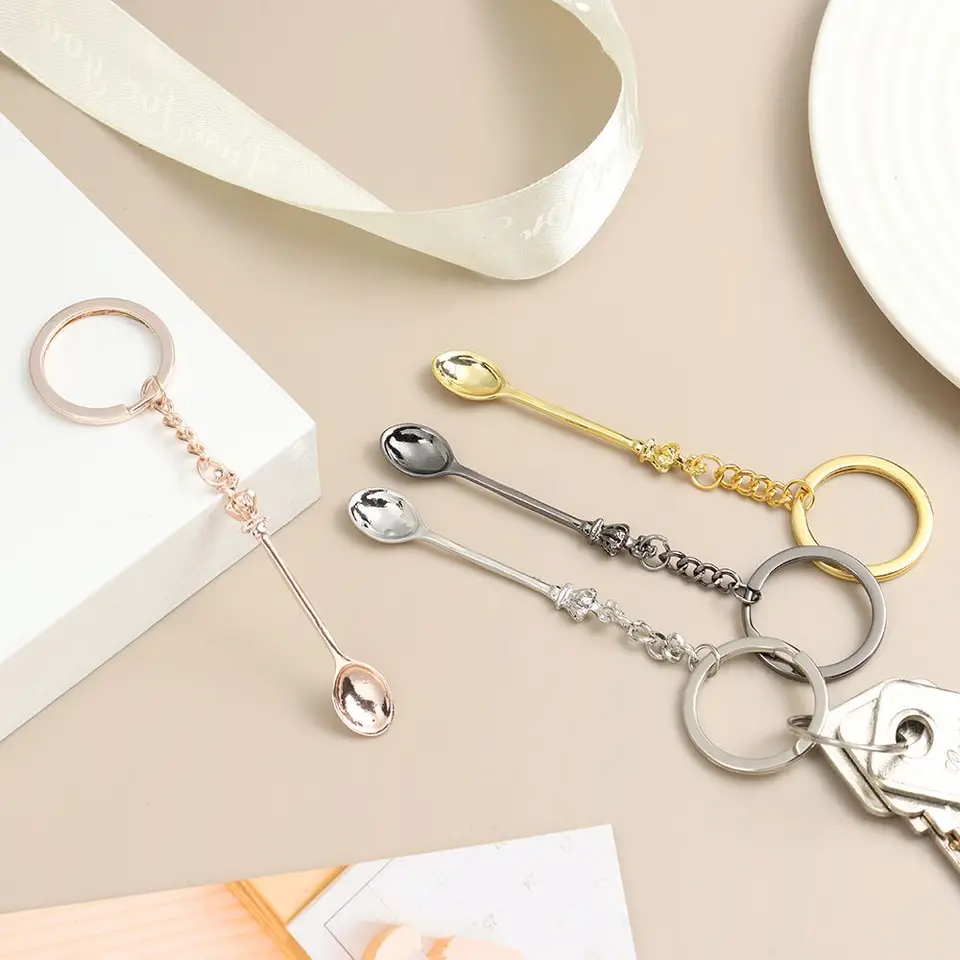 2 Portachiavi Cucchiaio, 1 Collana, Mini Cucchiaio per Barattoli di Spezie - Piccolo Utensile Multifunzione