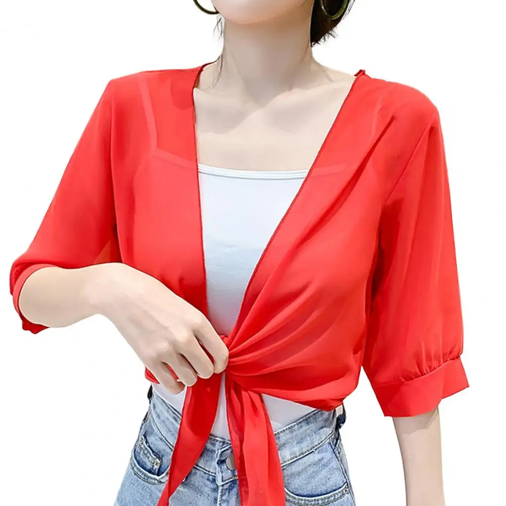 Swimsuit Coverup Sunscreen Shawl Women Shawl Short Cover-Ups Solid Color Cardigan Anti-UV