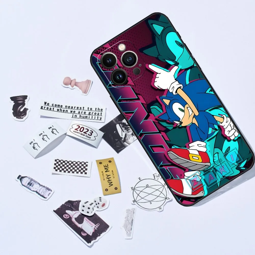 thumbnail image 1 of Funda de teléfono con dibujos animados de anime S-Sonics Hedgehog para iPhone 15, 13 Pro Max, 14 Mini, 12, 11, Xr, X, Xs, 6s, 6, 8, 7 Plus, carcasa trasera de silicona, 1 of 5