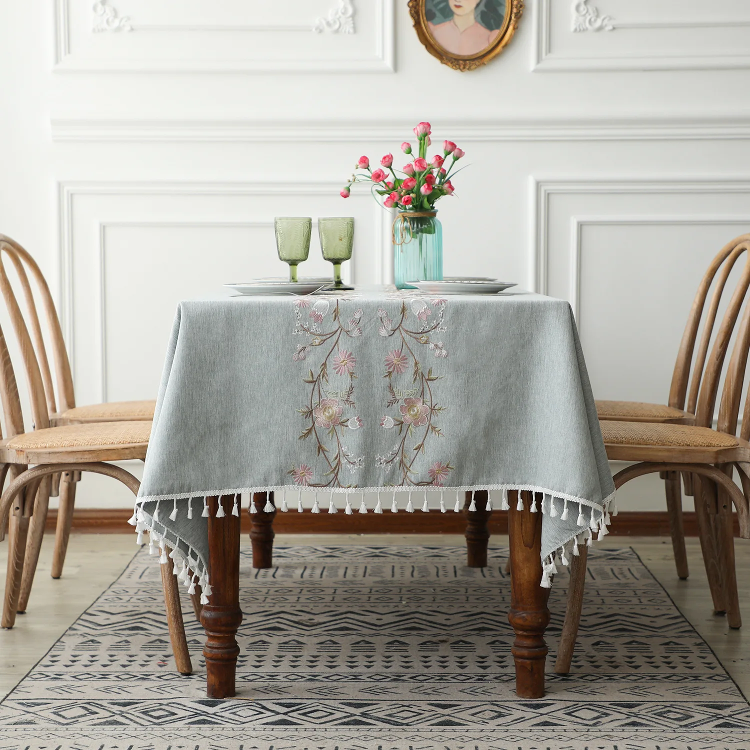 

Embroidered Tablecloth Rectangular Imitation Cotton And Linen Fabric Tea Table Cloth Picnic Cloth Garden Home Dining