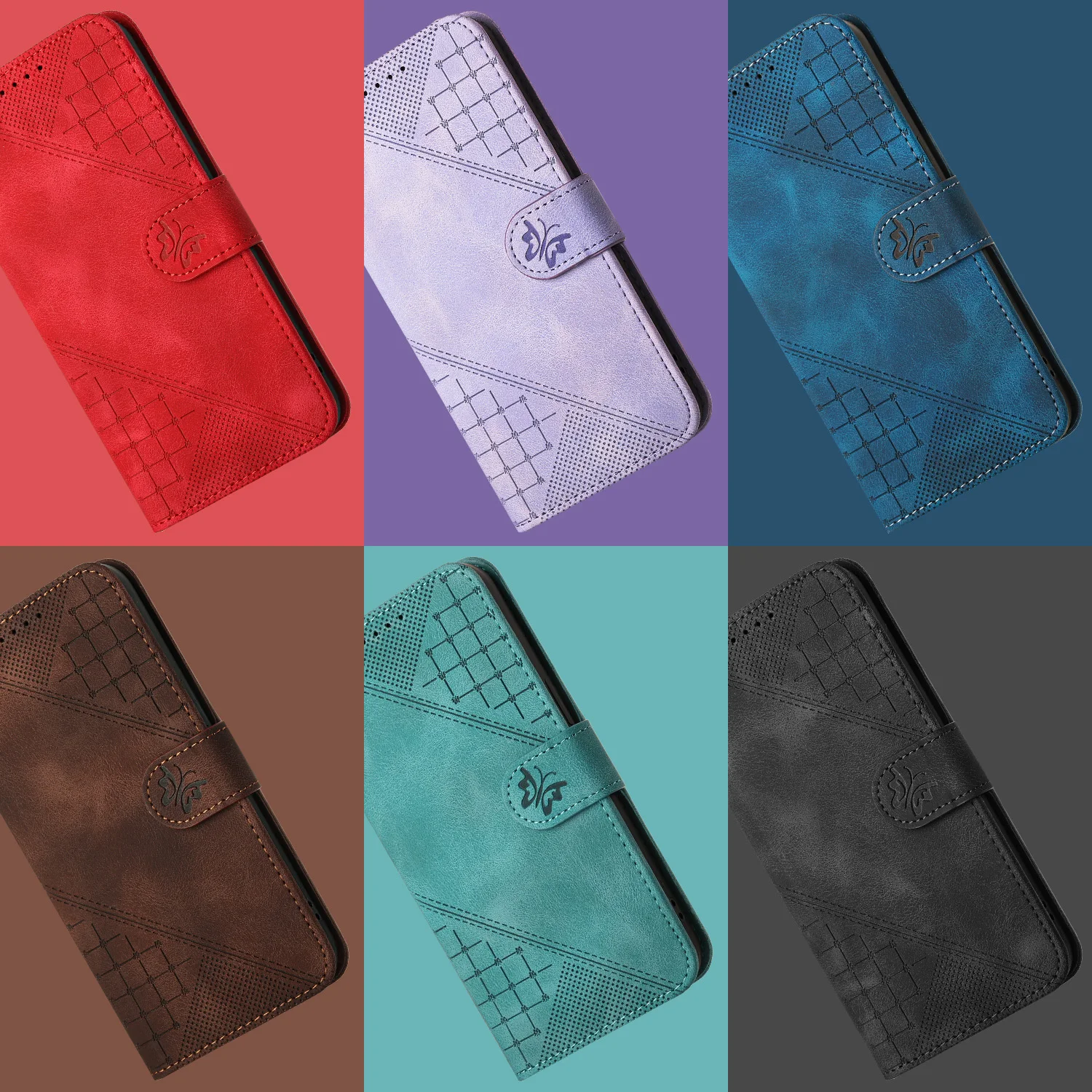 Custodia a portafoglio in pelle con cerniera per iPhone 16 Pro Max 15 Plus 14 13 12 11 SE4 XR XS con supporto e motivo a farfalla_voghion.com