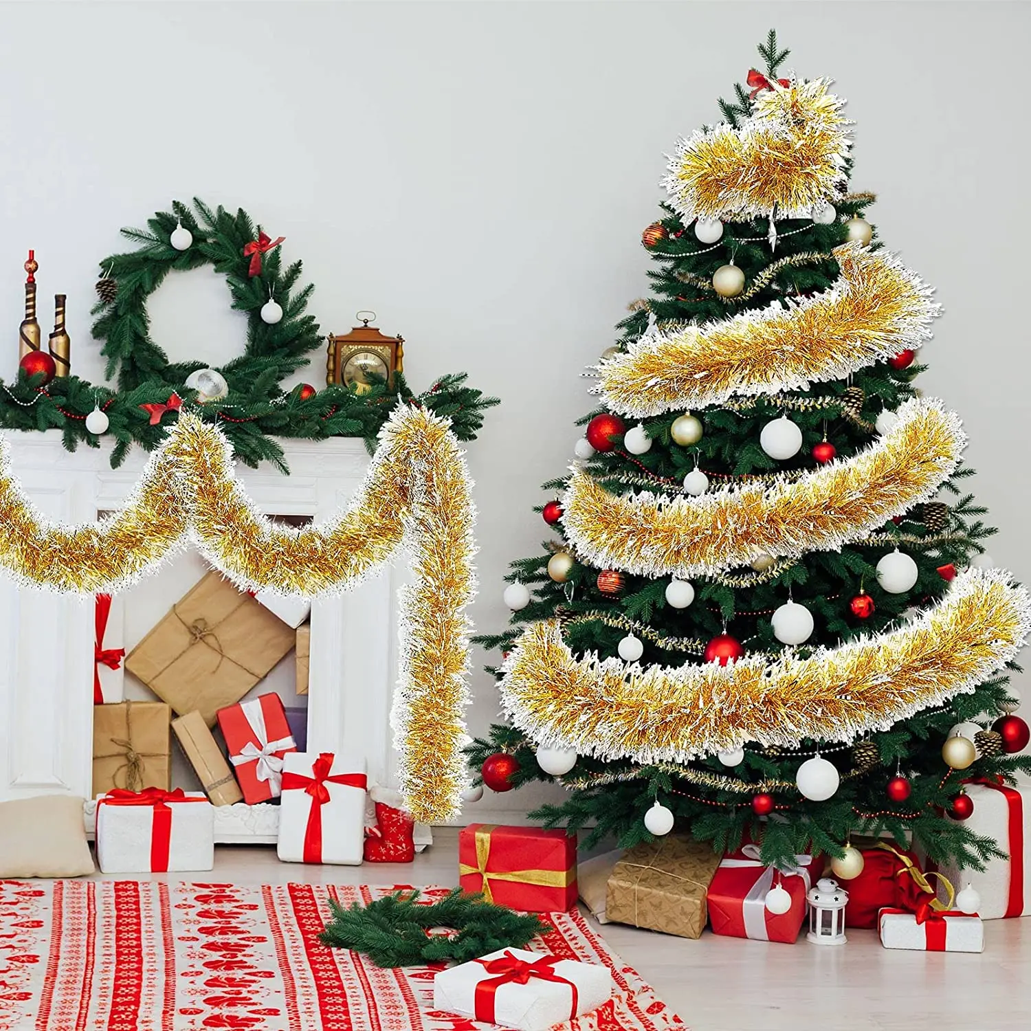 Christmas Tinsel Garland Star Sparkly Hanging Classic Colorful Shiny Soft Party Hanging Tinsel Ornaments Decorazioni Per L'Albero Di Natale