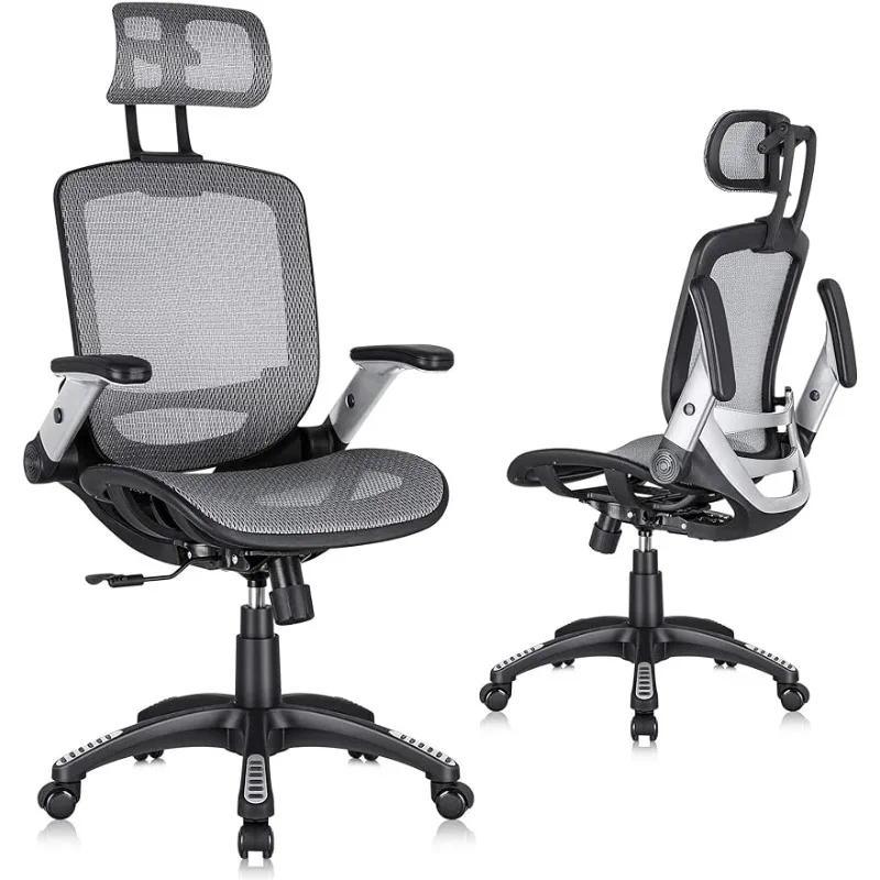 

Adjustable Headrest with Flip-Up Arms, Tilt Function, Lumbar Support and PU Wheels, Swivel Computer Task Chair