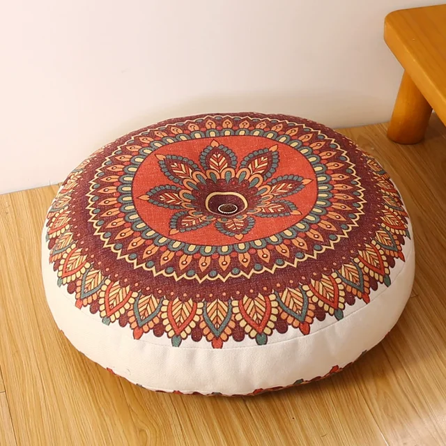 Coussin de chaise rond en coton et lin de Bohême, géométrique, coton et chanvre, méditation de yoga, polymères de sol, oreiller de canapé 5