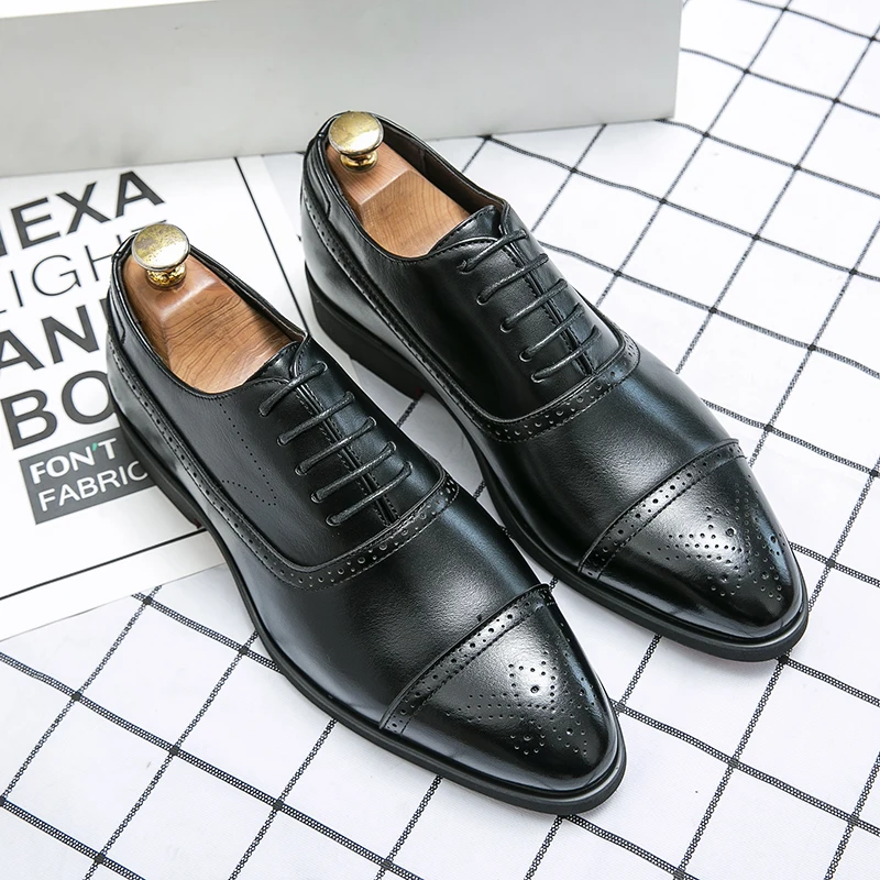 Men Retro Formal Shoes PU Luxury Business Oversized Party Office Business Block Shoes Red Sole Black Brown Size 38-48 Men Shoes 3