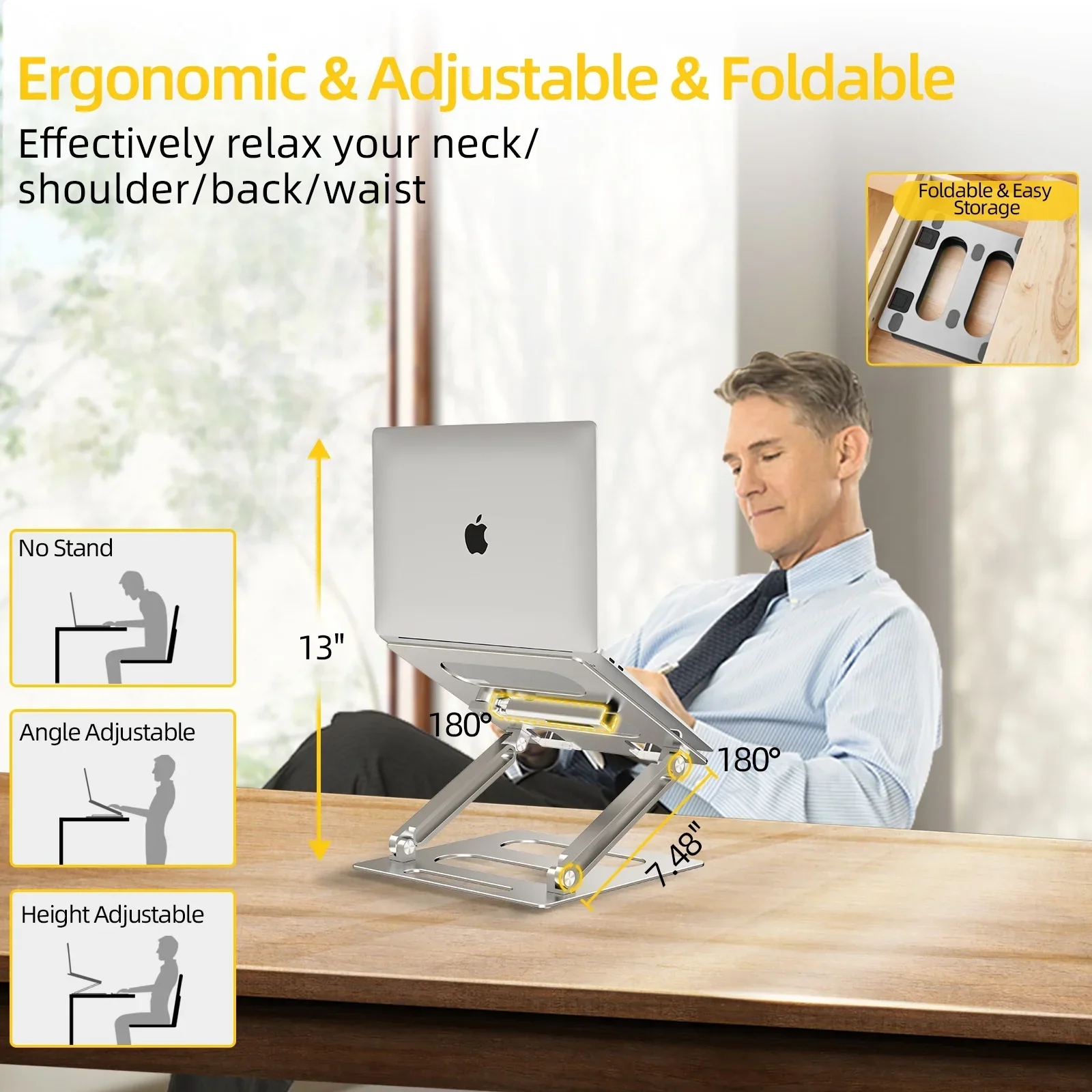 Eary Aluminum Metal Laptop Stand With Phone Holder For Desk Ergonomic Multifunctional Foldable Ventilated Cooling Computer Base