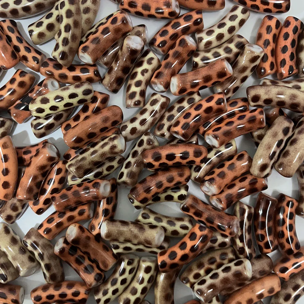 

10Pcs 35x12mm Acrylic Curved Tube Loose Beads Leopard Print Pattern Spacer Beaded Craft Supplies For Jewelry Making DIY Bracelet