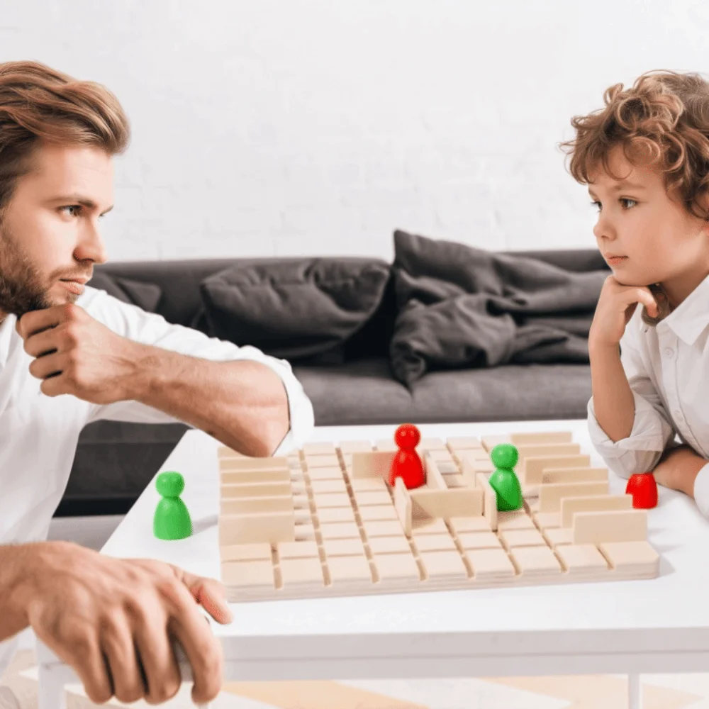 Wooden Tabletop Puzzle & Chess Game - Interactive Logical Thinking Board Toy