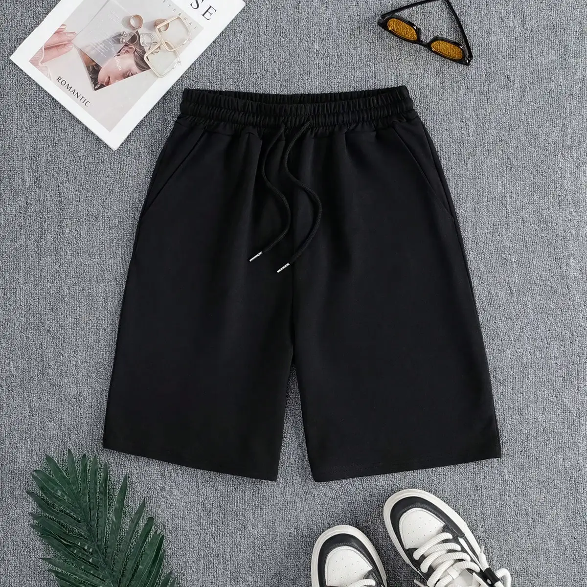 560445-cb7572.jpg Plus size Women Shorts Summer High Elastic Lace Up Drawstring Wide Leg Sweat Fitness Running Shorts Loose Casual Sports Pants - Image 1