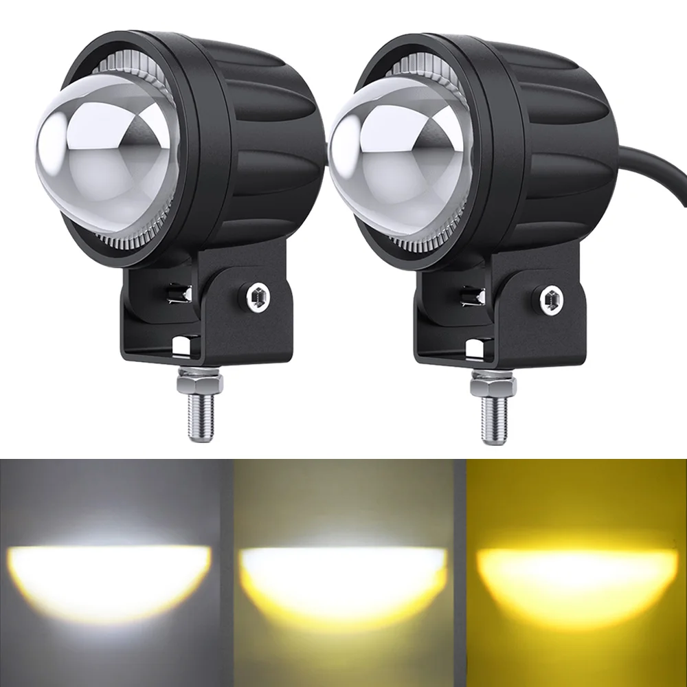 2Pcs 10W LED blanche antibrouillard de moto, 3 pouces LED phare de moto  lumière supplémentaire moto