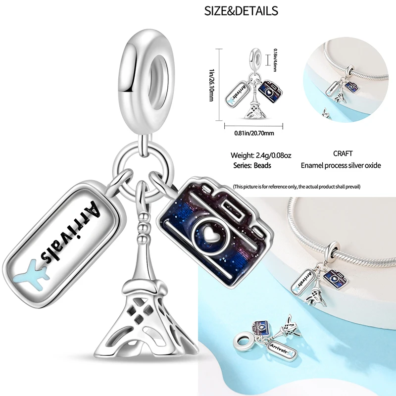 925 Sterling Silver Fashion Colorful Camera Luggage Travel Backpack Pendant Charms Beads Fit Bracelets DIY Anniversary Jewelry 5