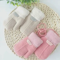 1-7Y Baby Boys Girls Winter Knitted Gloves Warm Rope Full Finger Thick Mittens Gloves for Children Toddler Kids Accessories 2
