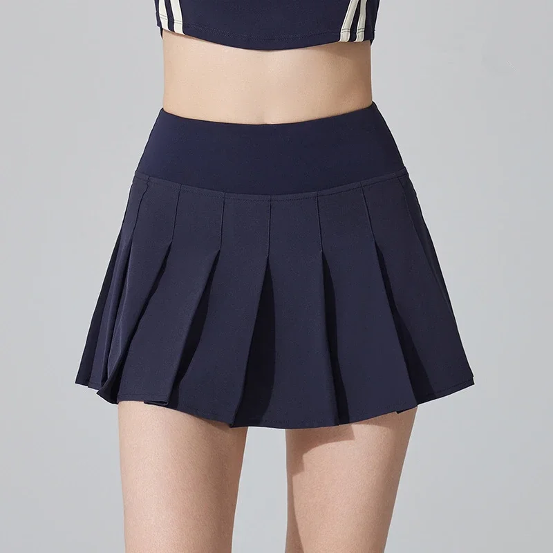 Summer Women Tennis Skirts High Waist Sport Pleated Skirt Fake Two Piece Badminton Shorts Gym Fitness Running Skorts With Pocket