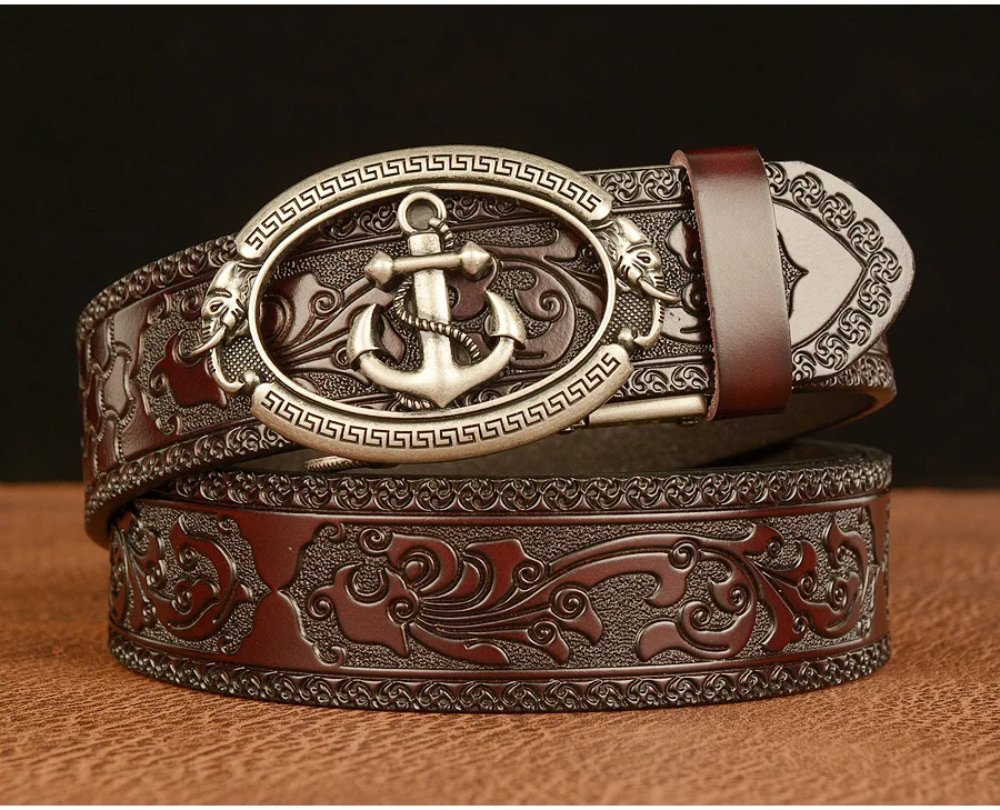 Luxuriöser Marineblauer Metallgürtel mit Automatikschnalle aus Rindsleder, Klassischer Retro-Echtledergürtel für Herren, Business-Jeans-Taillengürtel – Detail 17