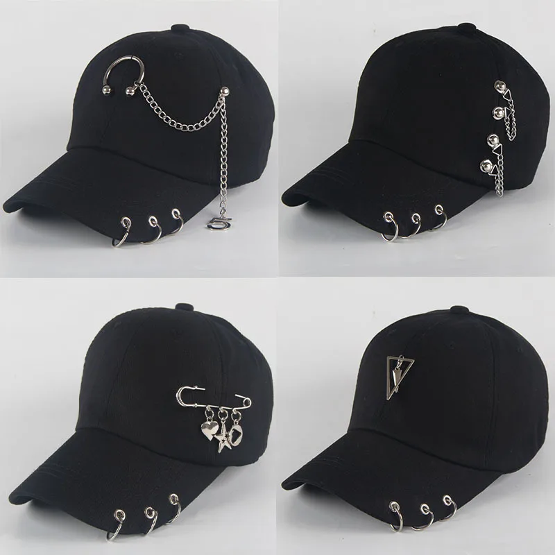 

Topi Bisbol Katun Hip Hop Mode Topi Cincin Tindik Kreatif Topi Snapback Topi Uniseks Solid Kasual Dewasa Punk jockeys gorros